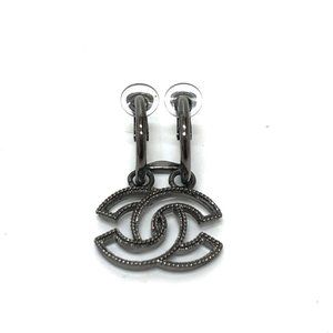CHANEL Black Logo Earrings